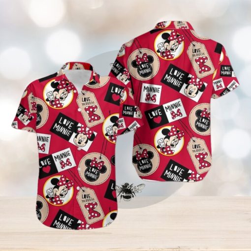 Love Minnie Disney Mickey Mouse Red Button Down Soft Hawaiian Shirts