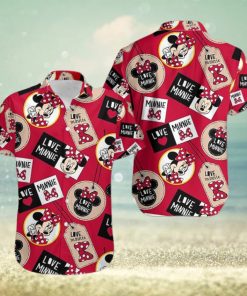 Love Minnie Disney Mickey Mouse Red Button Down Soft Hawaiian Shirts