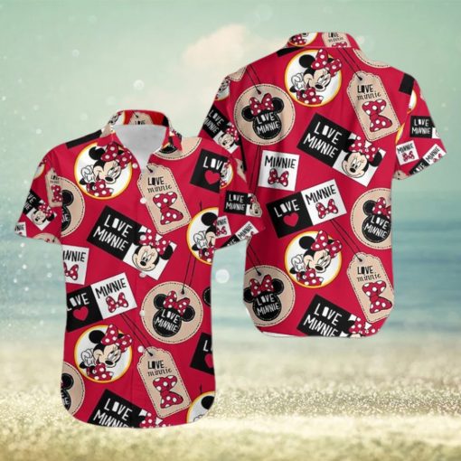 Love Minnie Disney Mickey Mouse Red Button Down Soft Hawaiian Shirts