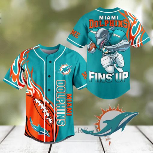 Mami Dolphins Fins Up Blue Design Baseball Jersey