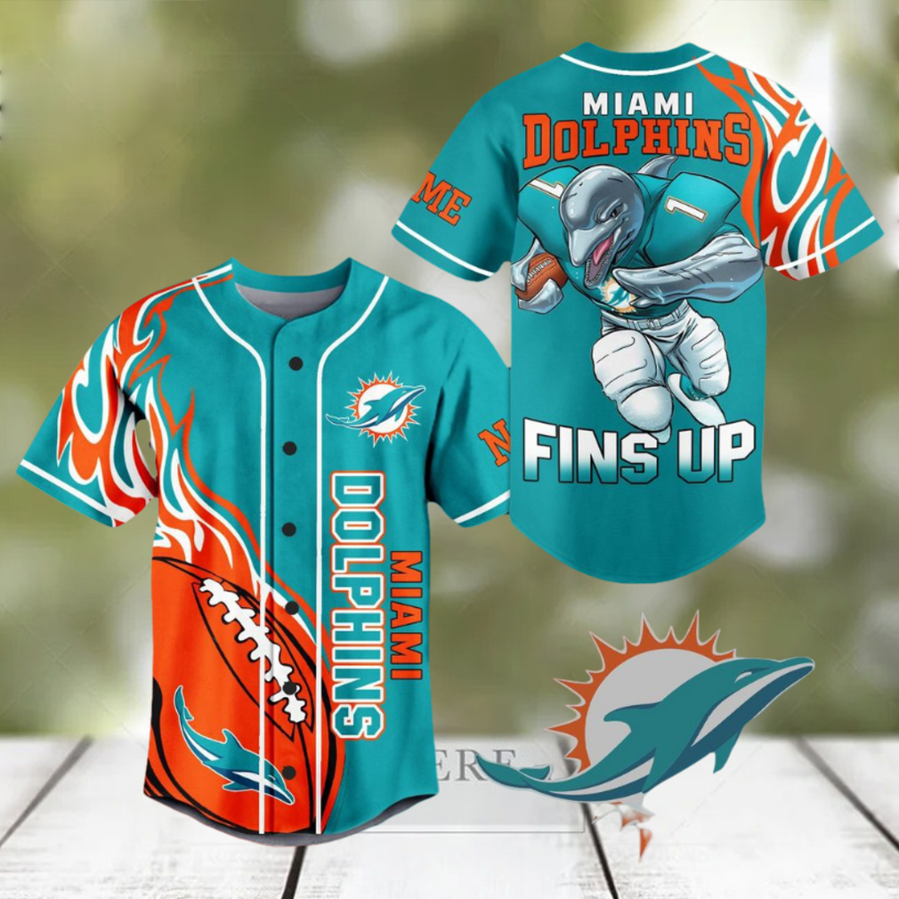 Mami Dolphins Fins Up Blue Design Baseball Jersey Mami Dolphins Fins Up Blue Design Baseball Jersey