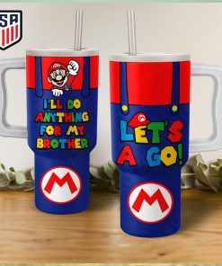 Mario I’ll Go Anything For My Brothers Let’s A Go Tumbler With Handle