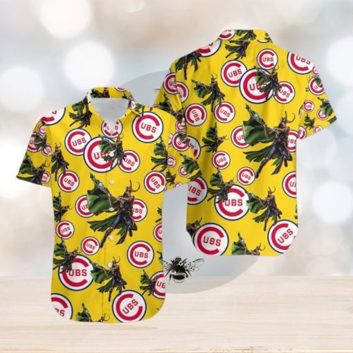 Marvel Avengers Edge Game Loki Hawaiian Button Up Shirt Mens Chicago Cubs