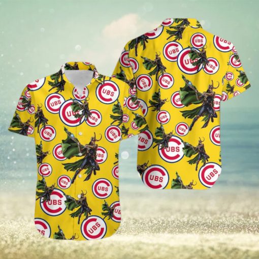 Marvel Avengers Edge Game Loki Hawaiian Button Up Shirt Mens Chicago Cubs