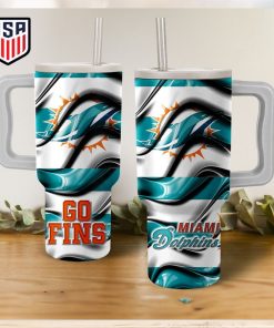 Miami Dolphins Go Fins Wavy Pattern Tumbler With Handle