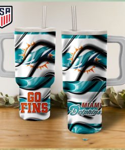 Miami Dolphins Go Fins Wavy Pattern Tumbler With Handle