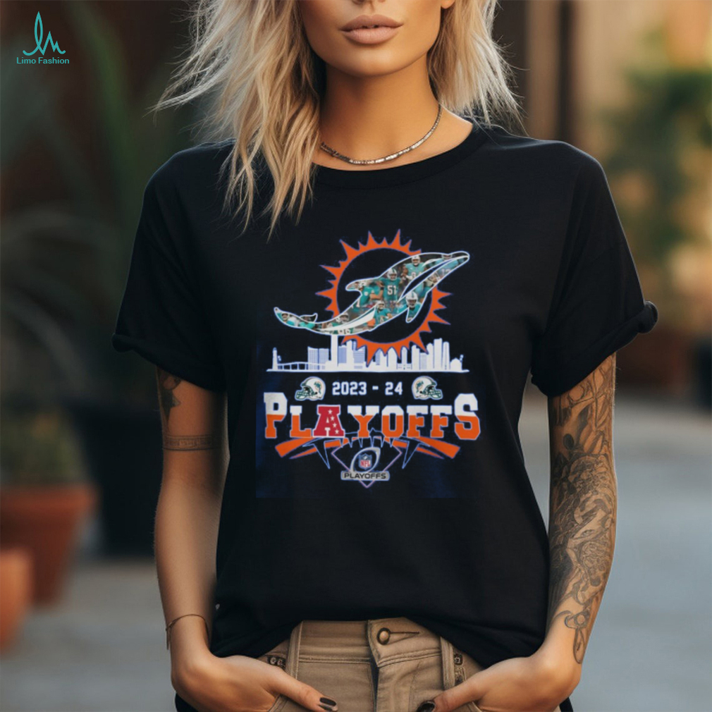 Miami Dolphins Skyline Playoffs 2023 2024 Signatures Shirt Miami Dolphins Skyline Playoffs 2023 2024 Signatures Shirt