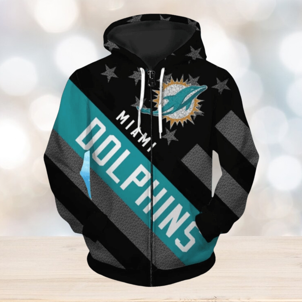 Miami Dolphins Zipper Striped Banner Dark Type Hoodies Print Full Miami Dolphins Zipper Striped Banner Dark Type Hoodies Print Full