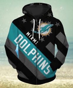 Miami Dolphins Zipper Striped Banner Dark Type Hoodies Print Full