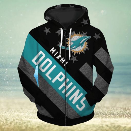 Miami Dolphins Zipper Striped Banner Dark Type Hoodies Print Full