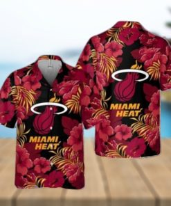 Miami Heat Hibiscus And Tree Tropical Pattern Print hot Hawaiian Shirt