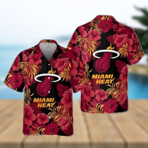 Miami Heat Hibiscus And Tree Tropical Pattern Print hot Hawaiian Shirt