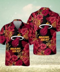 Miami Heat Hibiscus And Tree Tropical Pattern Print hot Hawaiian Shirt