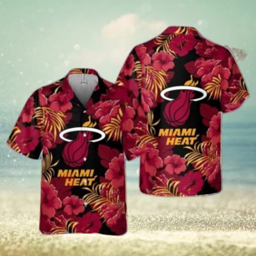 Miami Heat Hibiscus And Tree Tropical Pattern Print hot Hawaiian Shirt