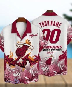 Miami Heat NBA Champions Pattern Custom Name And Number Short Sleeve 3D Hawaiian Shirt Summer Gift