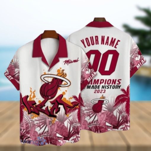 Miami Heat NBA Champions Pattern Custom Name And Number Short Sleeve 3D Hawaiian Shirt Summer Gift