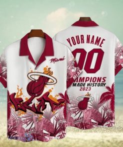 Miami Heat NBA Champions Pattern Custom Name And Number Short Sleeve 3D Hawaiian Shirt Summer Gift