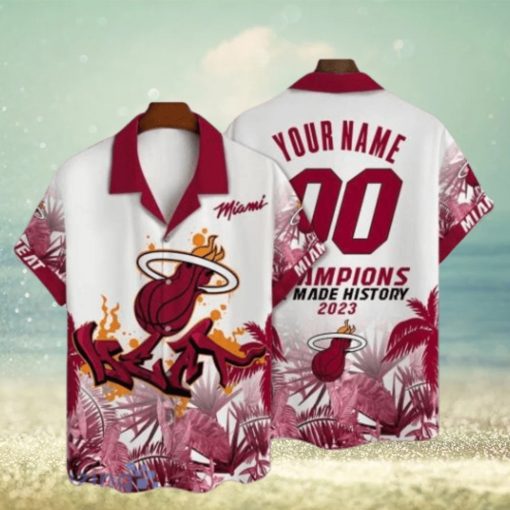 Miami Heat NBA Champions Pattern Custom Name And Number Short Sleeve 3D Hawaiian Shirt Summer Gift