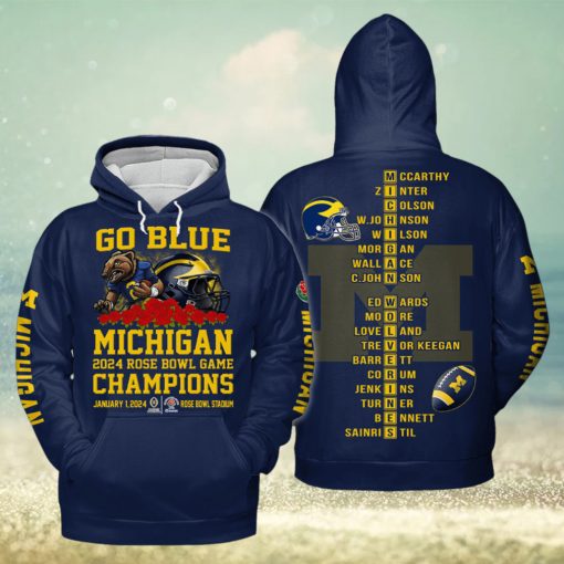 Michigan 2024 Rose Bowl Game Champions Go Blue Hoodie T Shirt
