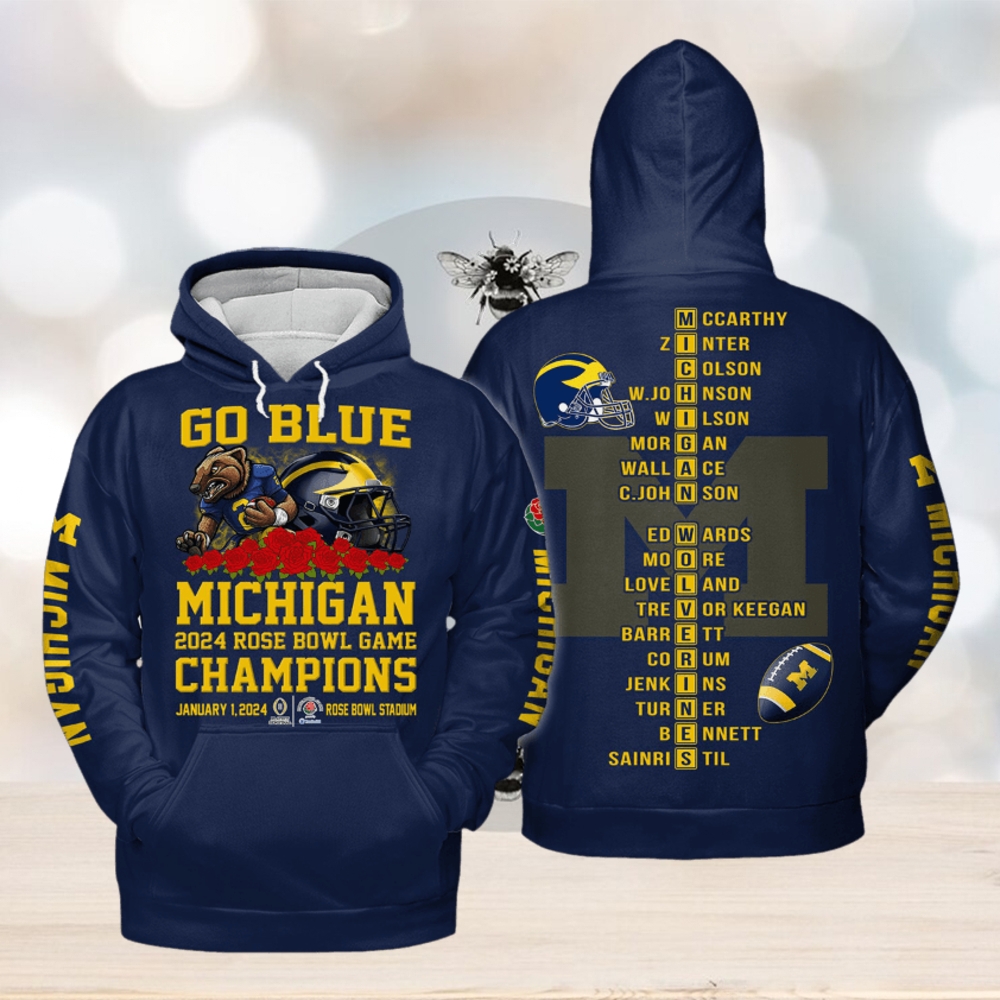 Michigan 2024 Rose Bowl Game Champions Go Blue Hoodie T Shirt Michigan 2024 Rose Bowl Game Champions Go Blue Hoodie T Shirt