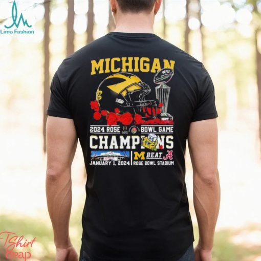 Michigan Helmet Trophy 2024 Rose Bowl Game Champions Beat Alabama Undefeated 14 0 Shirt