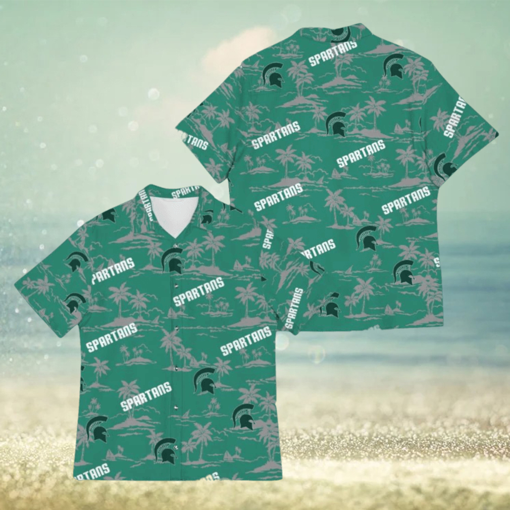 Michigan State Spartans Island Pattern Tree 3D Hawaiian Shirt For Fans Men And Women Gift Michigan State Spartans Island Pattern Tree 3D Hawaiian Shirt For Fans Men And Women Gift