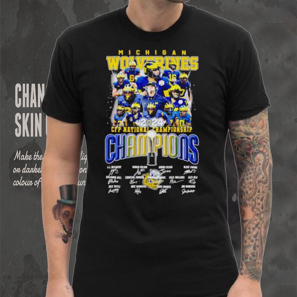 Michigan Wolverines 2024 CFP National Championship Champions signatures shirt Michigan Wolverines 2024 CFP National Championship Champions signatures shirt