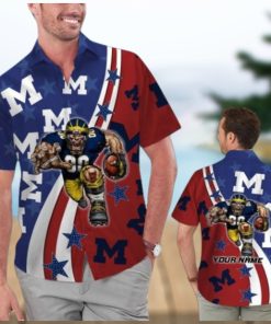 Michigan Wolverines American Flag Personalized Floral Tropical Hawaiian Shirts