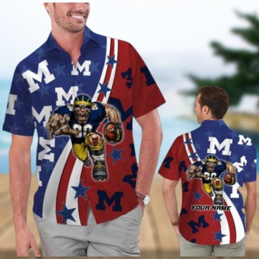 Michigan Wolverines American Flag Personalized Floral Tropical Hawaiian Shirts