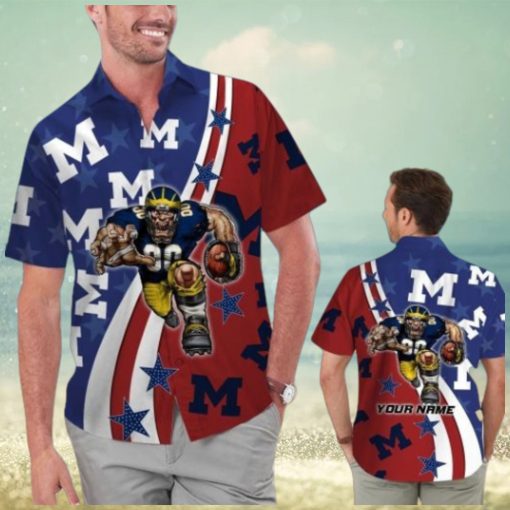 Michigan Wolverines American Flag Personalized Floral Tropical Hawaiian Shirts