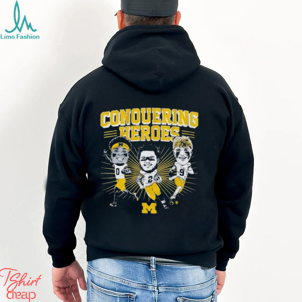Michigan Wolverines Conquering Heroes 2023 Champions Caricatures Shirt Michigan Wolverines Conquering Heroes 2023 Champions Caricatures Shirt