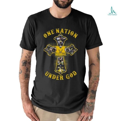 Michigan Wolverines Cross One Nation Under God Signatures Shirt