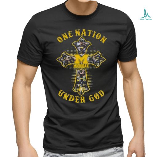 Michigan Wolverines Cross One Nation Under God Signatures Shirt