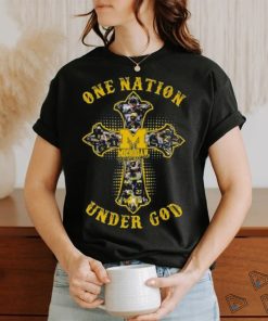 Michigan Wolverines Cross One Nation Under God Signatures Shirt