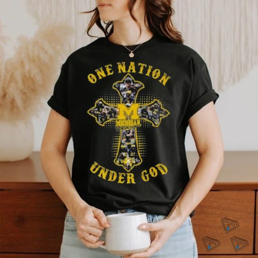 Michigan Wolverines Cross One Nation Under God Signatures Shirt