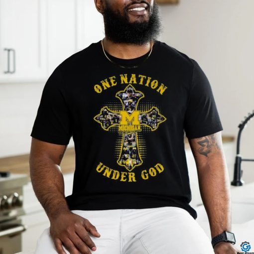 Michigan Wolverines Cross One Nation Under God Signatures Shirt