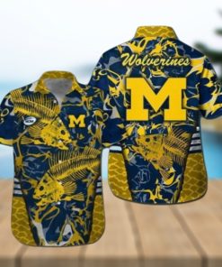 Michigan Wolverines Fishing Short Sleeve Button Up Tropical Hawaiian Shirt