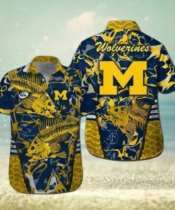 Michigan Wolverines Fishing Short Sleeve Button Up Tropical Hawaiian Shirt