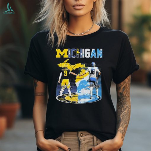 Michigan Wolverines Mc Carthy 9 Detroit Lions Goff 16 signatures t shirt