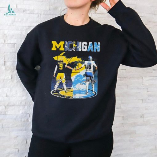 Michigan Wolverines Mc Carthy 9 Detroit Lions Goff 16 signatures t shirt