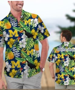 Michigan Wolverines Name Personalized Parrot Floral Tropical Hawaiian Shirt