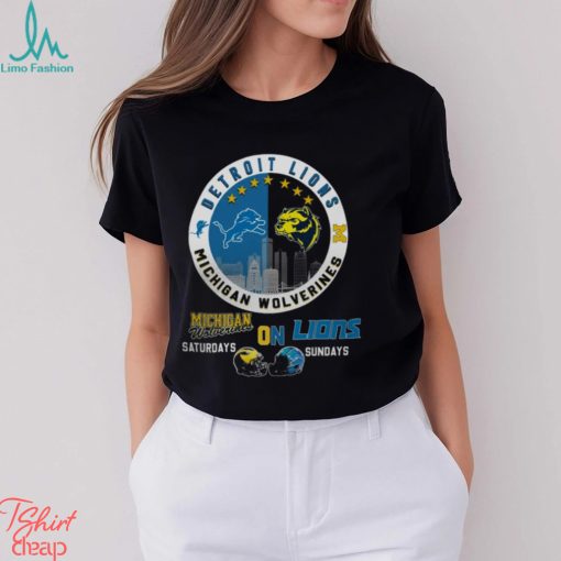 Michigan Wolverines On Saturdays Detroit Lions On Sundays Helmet Tshirt