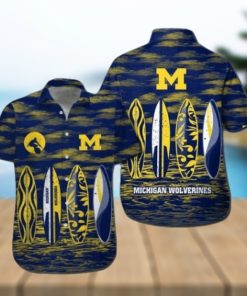 Michigan Wolverines Short Sleeve Button Up Tropical Hawaiian Shirt VER020