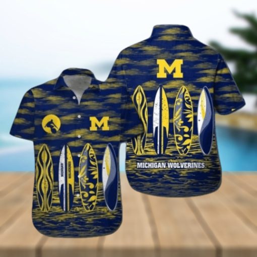 Michigan Wolverines Short Sleeve Button Up Tropical Hawaiian Shirt VER020