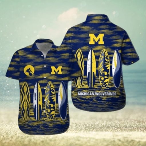 Michigan Wolverines Short Sleeve Button Up Tropical Hawaiian Shirt VER020