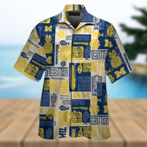 Michigan Wolverines Short Sleeve Button Up Tropical Hawaiian Shirt VER025