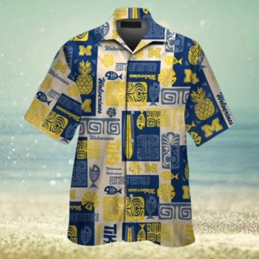 Michigan Wolverines Short Sleeve Button Up Tropical Hawaiian Shirt VER025