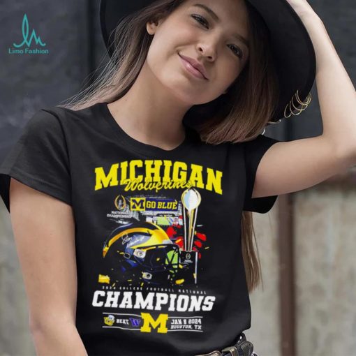 Michigan Wolverines go blue 2024 College football National Champions helmet logos shirt