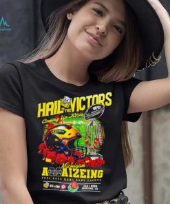 Michigan Wolverines hail to the victors coming up Rose 2024 Rose Bowl Game Champs helmet logo shirt