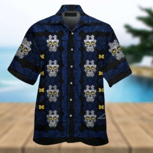 Michigan Wolverinesskull Short Sleeve Button Up Tropical Hawaiian Shirt